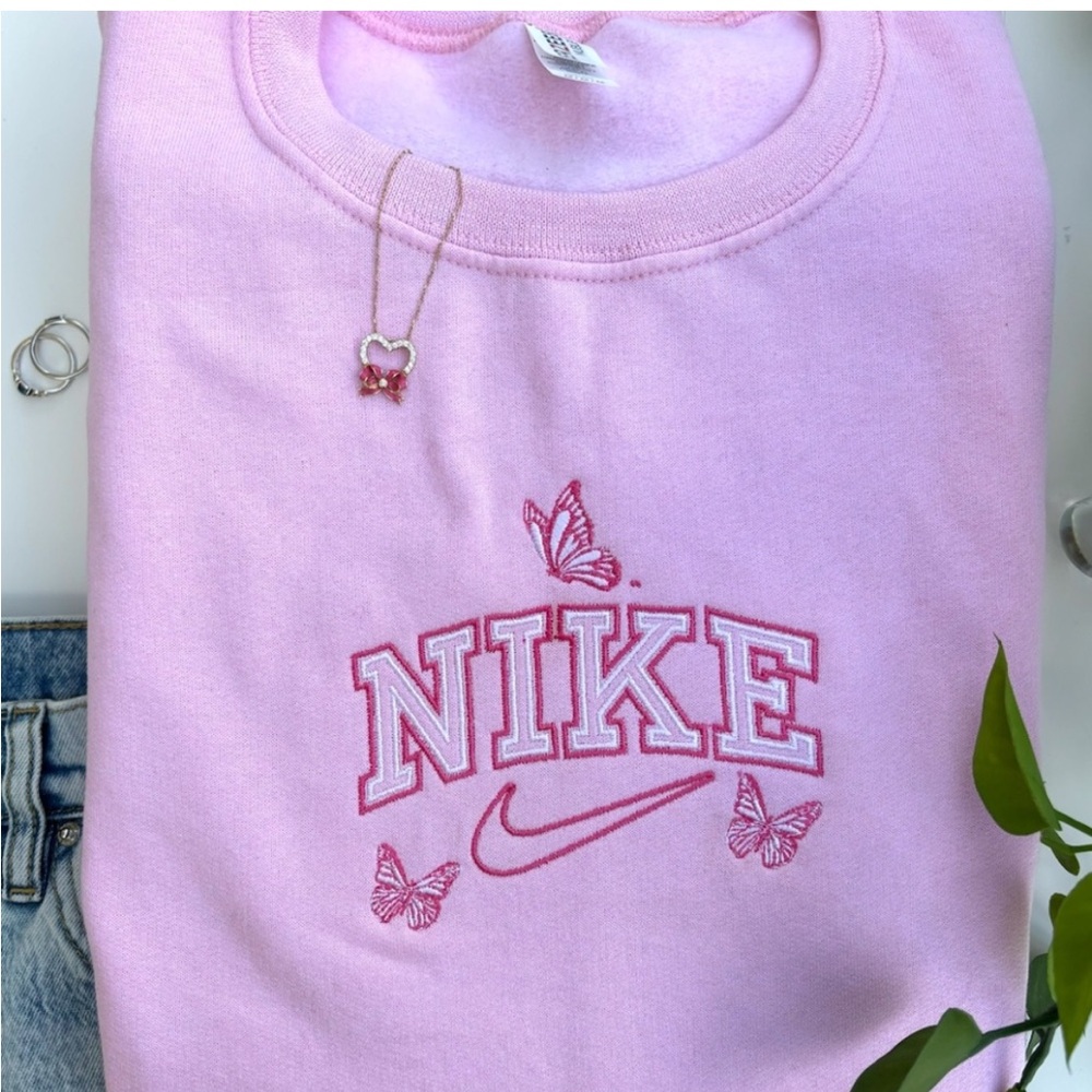 Nike Pink Sweatshirt with Butterfly Embroidery